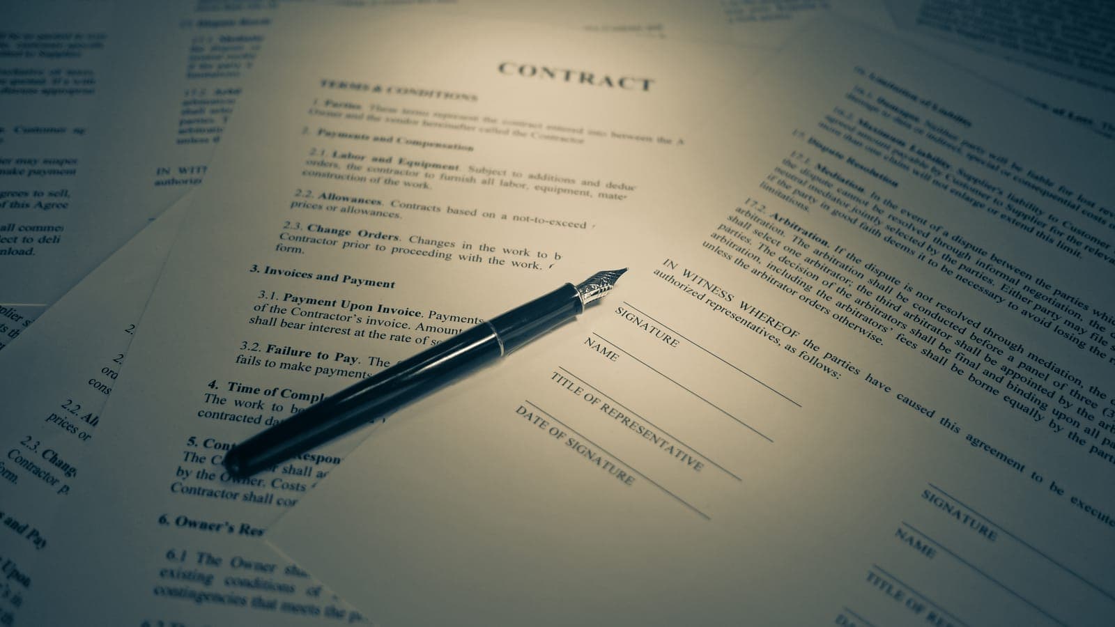 A legal contract awaiting signature